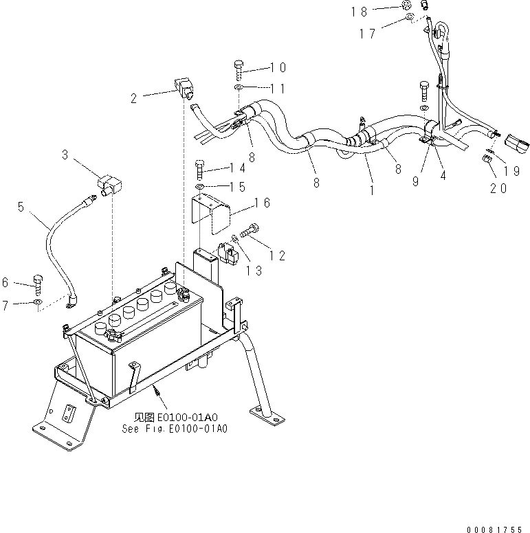 Komatsu parts book diagram for PC57-7 S/N DJB10001-up: VEHICLE WIRING (BATTERY CABLE AND RELAY BOX)