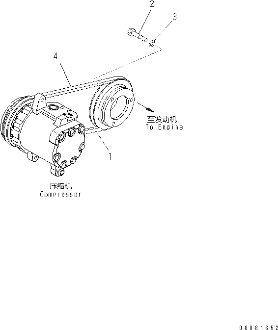 Komatsu parts book diagram for PC57-7 S/N DJB10001-up: AIR CONDITIONER (PULLEY AND V-BELT)