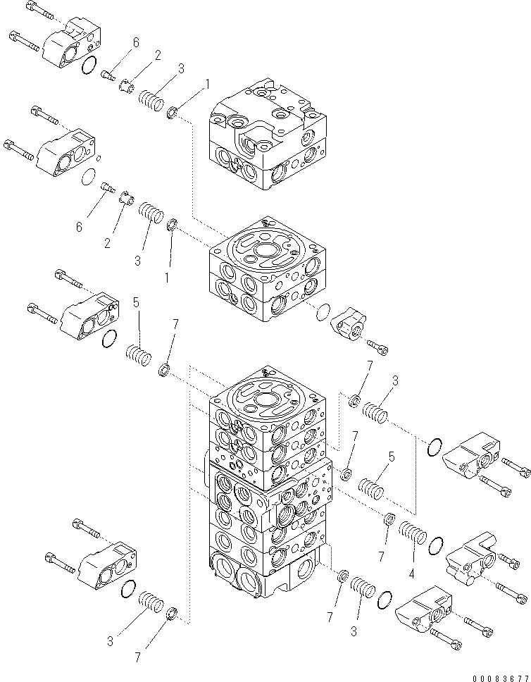 Komatsu parts book diagram for PC57-7 S/N DJB10001-up: MAIN VALVE (8-VALVE) (4/22)(#DJB04671-)