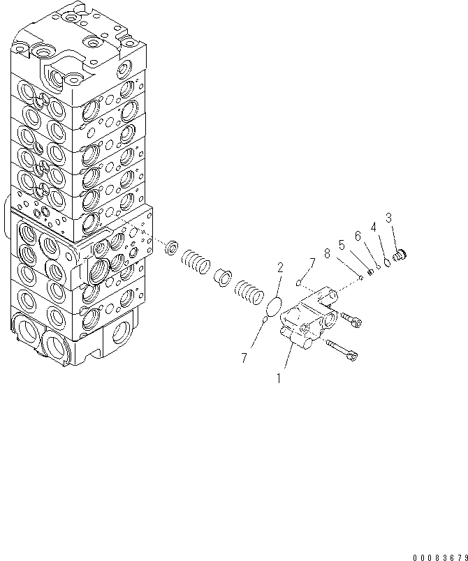 Komatsu parts book diagram for PC57-7 S/N DJB10001-up: MAIN VALVE (8-VALVE) (6/22)(#DJB04671-)