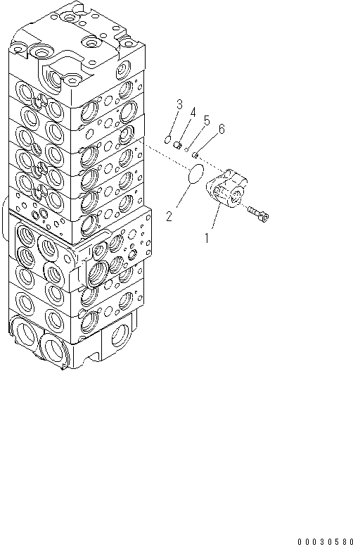 Komatsu parts book diagram for PC57-7 S/N DJB10001-up: MAIN VALVE (8-VALVE) (8/22)(#DJB04671-)