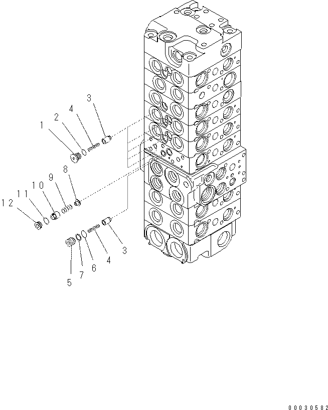 Komatsu parts book diagram for PC57-7 S/N DJB10001-up: MAIN VALVE (8-VALVE) (10/22)(#DJB04671-)