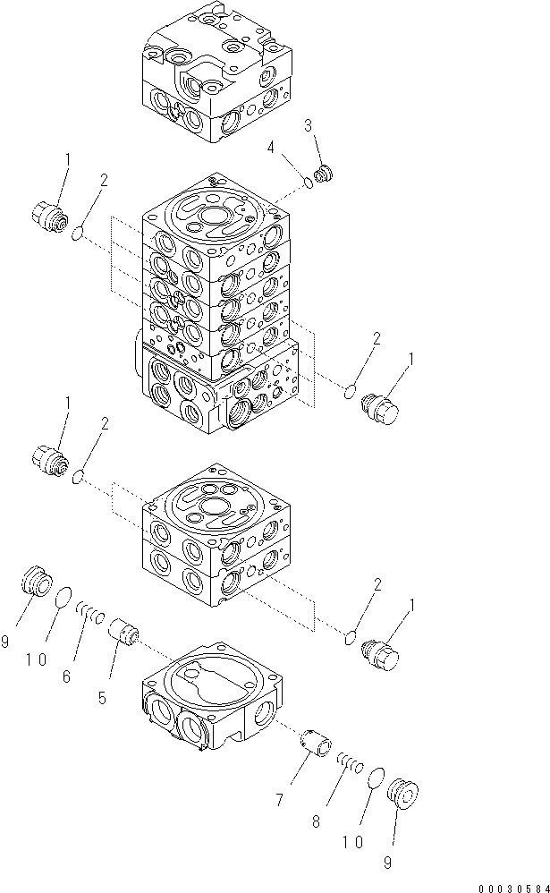 Komatsu parts book diagram for PC57-7 S/N DJB10001-up: MAIN VALVE (8-VALVE) (12/22)(#DJB04671-)