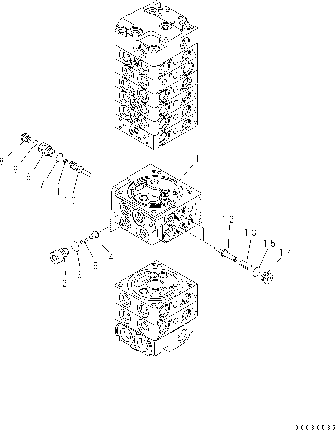 Komatsu parts book diagram for PC57-7 S/N DJB10001-up: MAIN VALVE (8-VALVE) (13/22)(#DJB04671-)