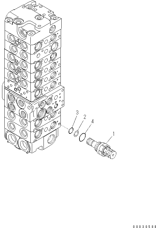 Komatsu parts book diagram for PC57-7 S/N DJB10001-up: MAIN VALVE (8-VALVE) (16/22)(#DJB04671-)