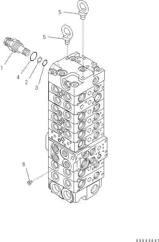 Komatsu parts book diagram for PC57-7 S/N DJB10001-up: MAIN VALVE (8-VALVE) (20/22)(#DJB04671-)