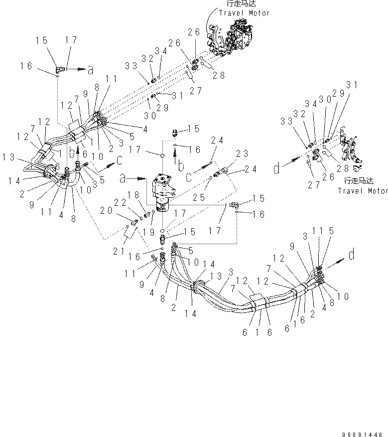 Komatsu parts book diagram for PC60-8 S/N DJA20001-up: TRAVEL PIPING