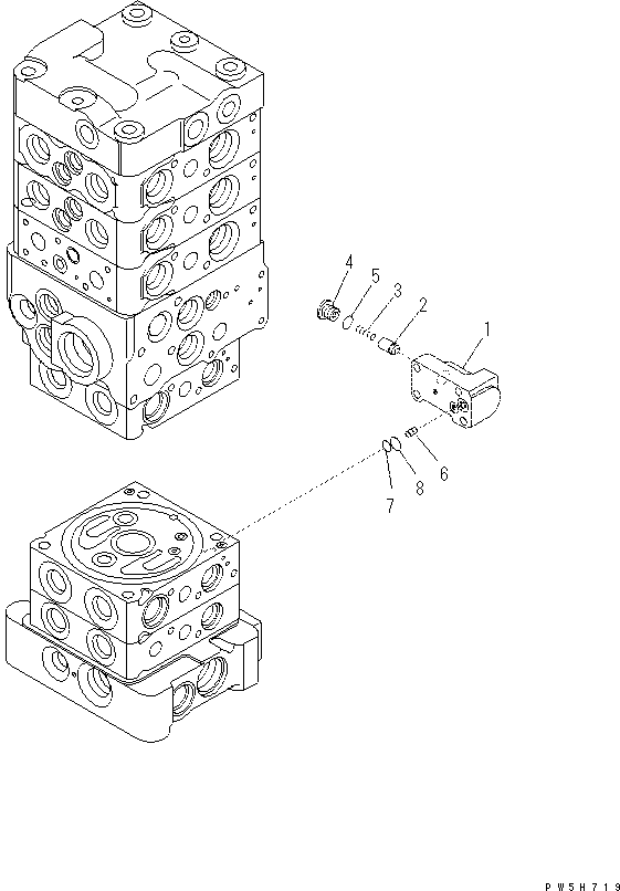 Komatsu parts book diagram for PC60-8 S/N DJA20001-up: MAIN VALVE (6-VALVE) (16/16)