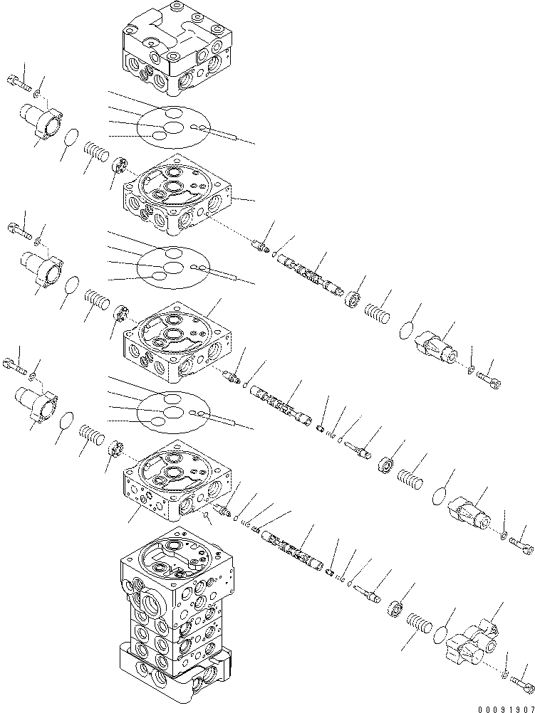 Komatsu parts book diagram for PC60-8 S/N DJA20001-up: MAIN VALVE (7-VALVE) (2/18)