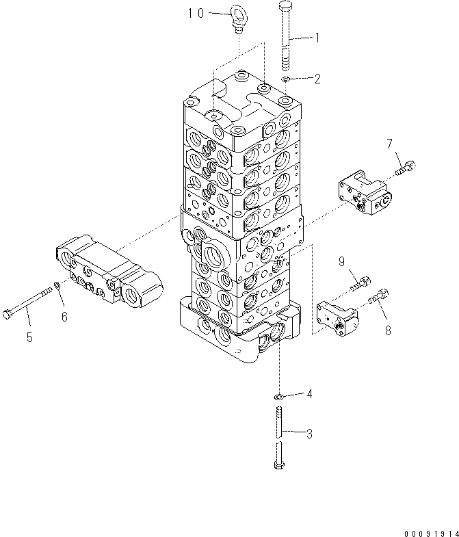 Komatsu parts book diagram for PC60-8 S/N DJA20001-up: MAIN VALVE (7-VALVE) (10/18)