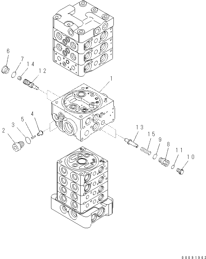 Komatsu parts book diagram for PC60-8 S/N DJA20001-up: MAIN VALVE (7-VALVE) (5/18) (WITH BLADE)