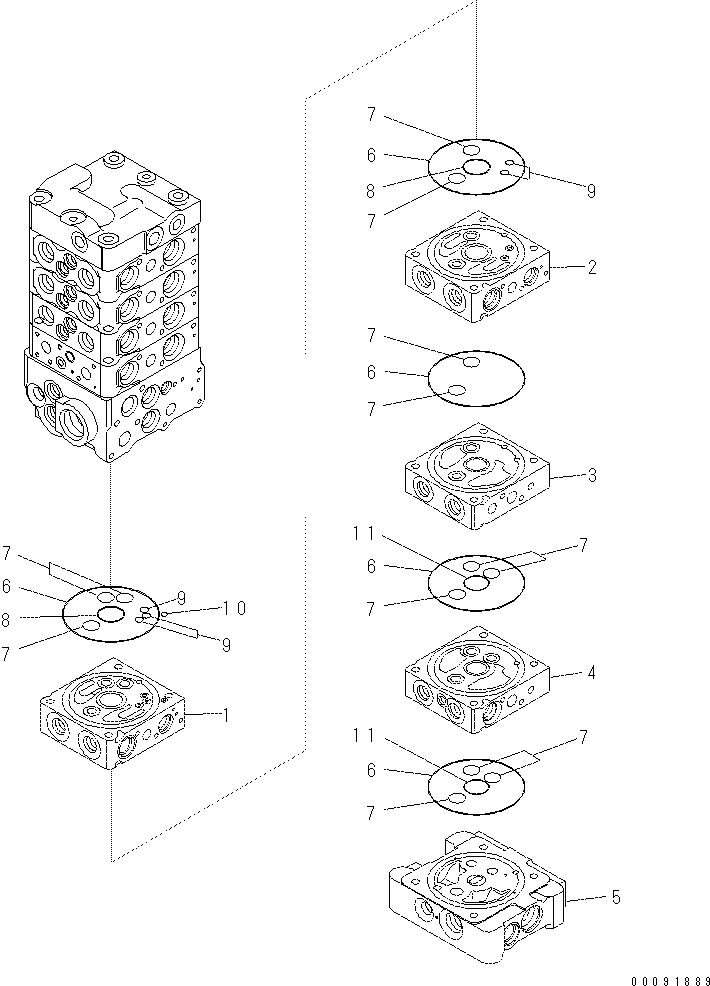 Komatsu parts book diagram for PC60-8 S/N DJA20001-up: MAIN VALVE (8-VALVE) (7/20) (ATTACHMENT AND WITH BLADE)