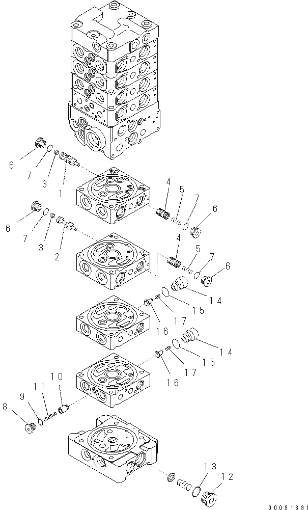 Komatsu parts book diagram for PC60-8 S/N DJA20001-up: MAIN VALVE (8-VALVE) (9/20) (ATTACHMENT AND WITH BLADE)
