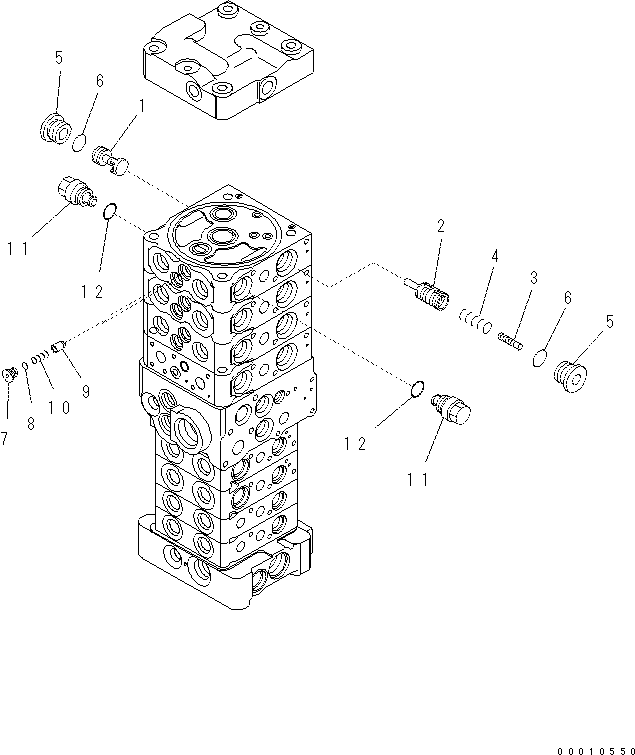 Komatsu parts book diagram for PC60-8 S/N DJA20001-up: MAIN VALVE (8-VALVE) (20/20) (ATTACHMENT AND WITH BLADE)