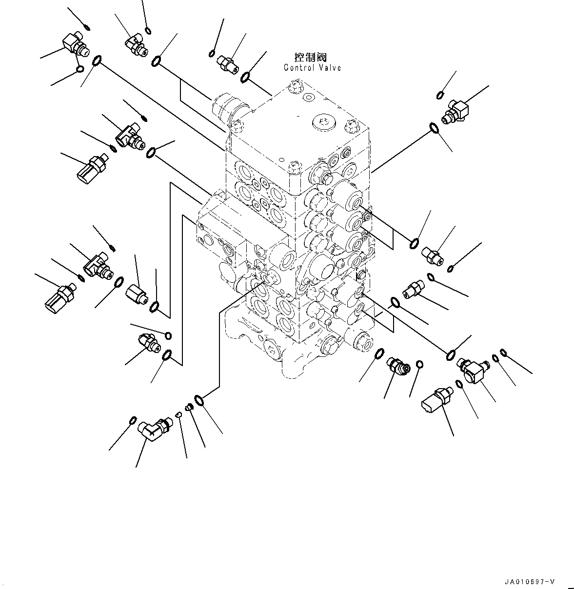 Excavators Komatsu / PC110-8M0 S/N DJD10001-up(KC_EB009) / CONTROL VALVE (WITHOUT 1-ADDITIONAL ACTUATOR PIPING, ACCUMULATOR) (CONNECTING PARTS, LS PILOT PIPING) (1/2)(|H00073 : |H00073)