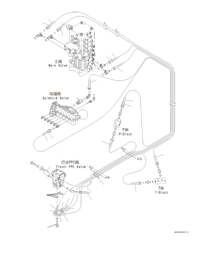 Excavators Komatsu / PC130-8M0 S/N DJE10001-up(KC_EB010) / CAB AND FLOOR FRAME GROUP (WITHOUT 1-ADDITIONAL ACTUATOR PIPING, ACCUMULATOR) (FLOOR, PPC PIPING FOR TRAVEL VALVE)(|K00260 : |K00260)