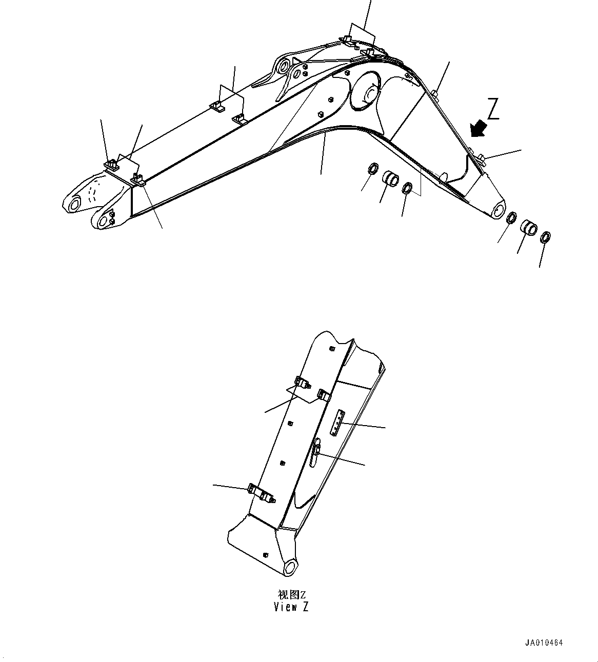 Excavators Komatsu / PC130-8M0 S/N DJE10001-up(KC_EB010) / BOOM (4600MM, WITH 1-ADDITIONAL ACTUATOR PIPING) (BOOM AND BUSHING)(|T00381 : |T00381)
