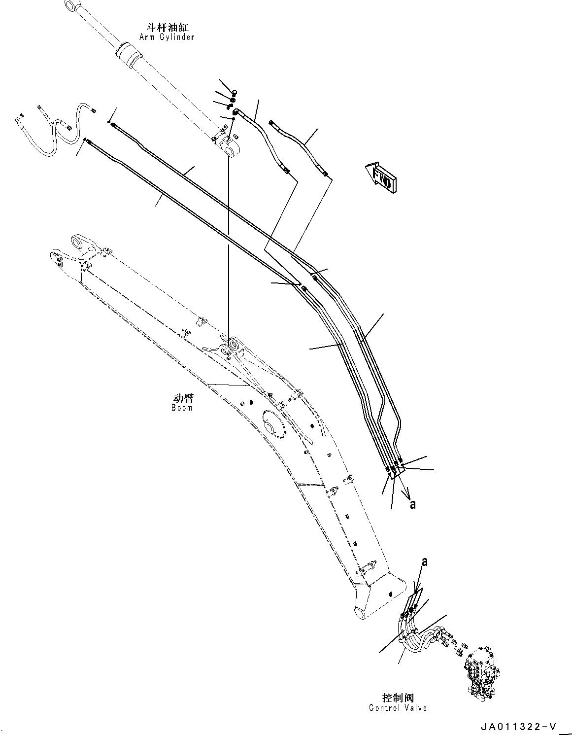 Excavators Komatsu / PC130-8M0 S/N DJE10001-up(KC_EB010) / BOOM (4600MM, WITH 1-ADDITIONAL ACTUATOR PIPING) (ARM AND BUCKET CYLINDER PIPING)(|T00383 : |T00383)