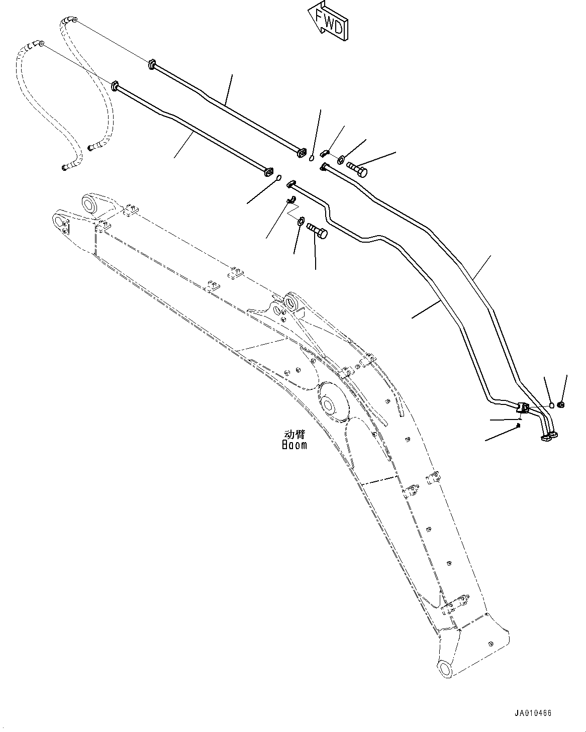 Excavators Komatsu / PC130-8M0 S/N DJE10001-up(KC_EB010) / BOOM (4600MM, WITH 1-ADDITIONAL ACTUATOR PIPING) (ATTACHMENT PIPING)(|T00384 : |T00384)