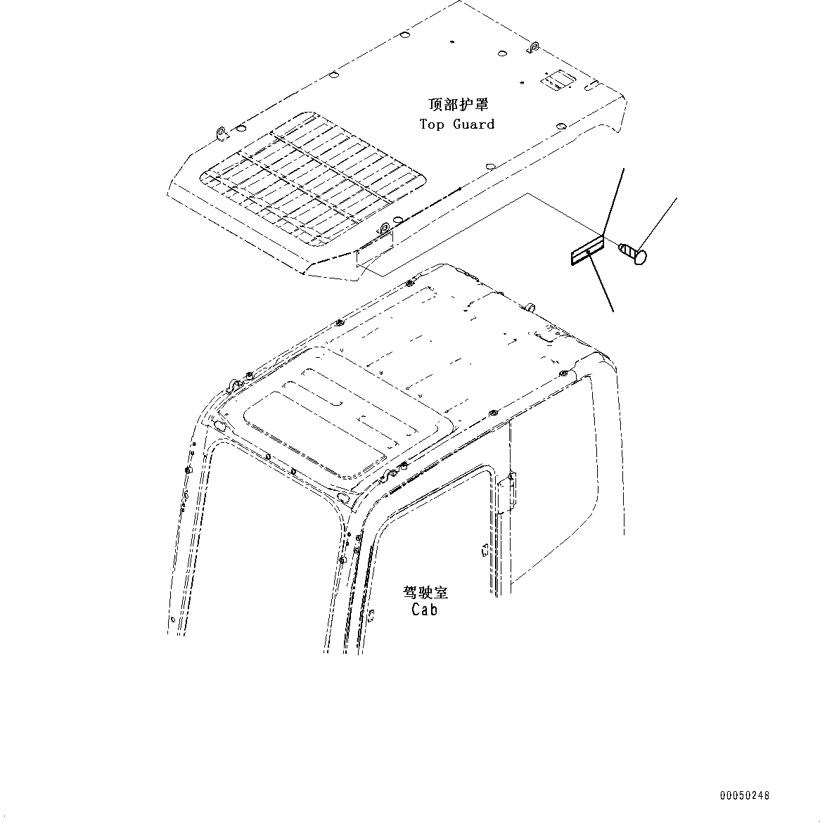 Excavators Komatsu / PC130-8M0 S/N DJE10001-up(KC_EB010) / FOPS PLATE (WITH CAB TOP GUARD, LV2)(|U00417 : |U00417)