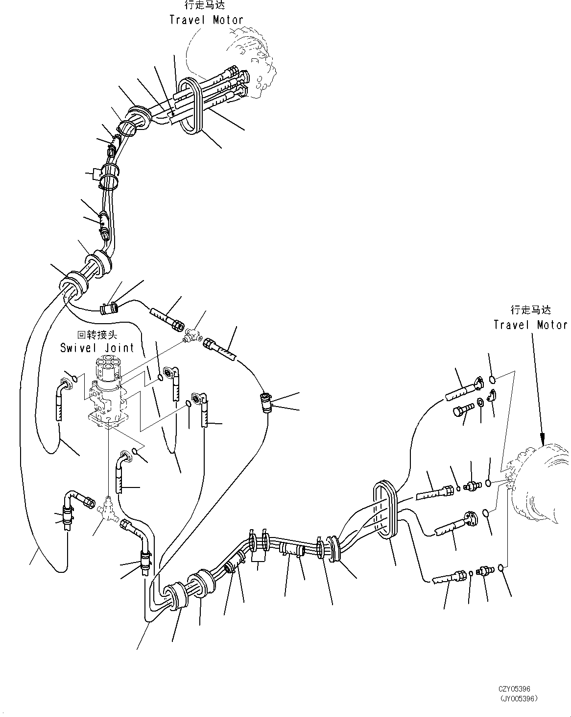 Excavators Komatsu / PC450-8 S/N DZCZ2001-up(KC_EB011) / TRAVEL PIPING(|P00211 : |P00211)