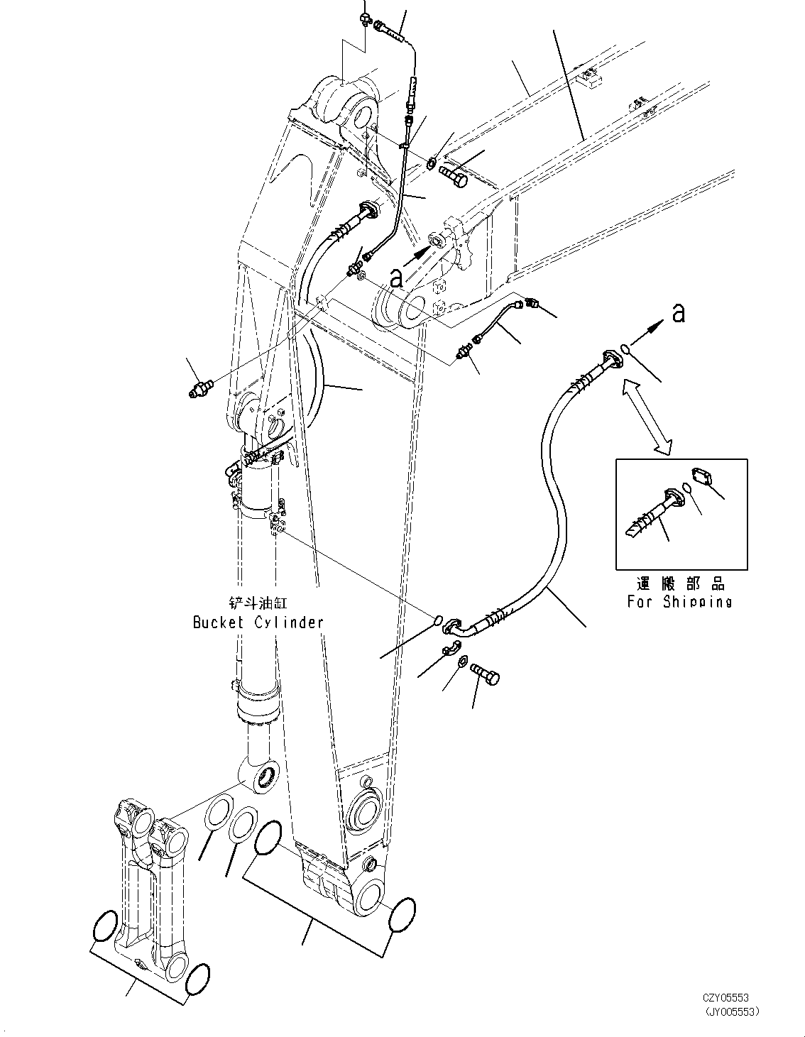 Excavators Komatsu / PC450-8 S/N DZCZ2001-up(KC_EB011) / ARM (3400MM, HEAVY DUTY TYPE) (BUCKET CYLINDER HOSE AND LUBRICATION PIPING)(|T00253 : |T00253)