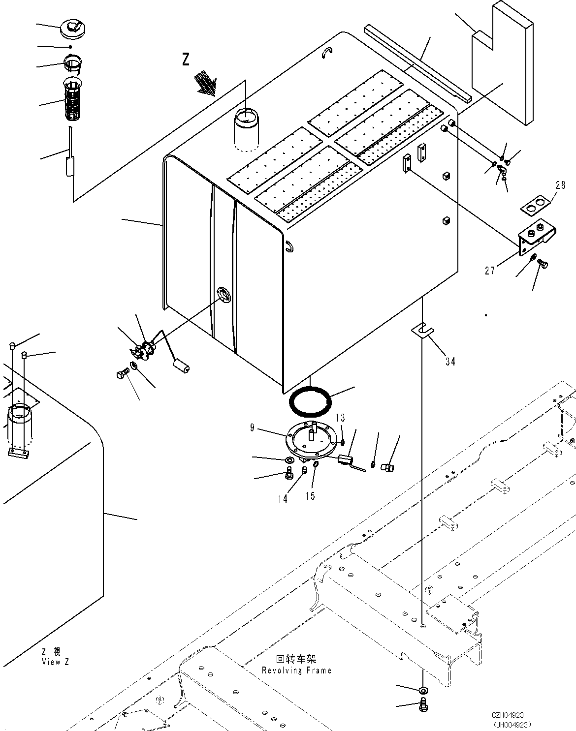 Excavators Komatsu / PC700LC-8E0 S/N DZCA0001-up(KC_EB016) / FUEL TANK (WITH OIL FILLER CAP LOCK AND COVER LOCK)(|D00032 : |D00032)