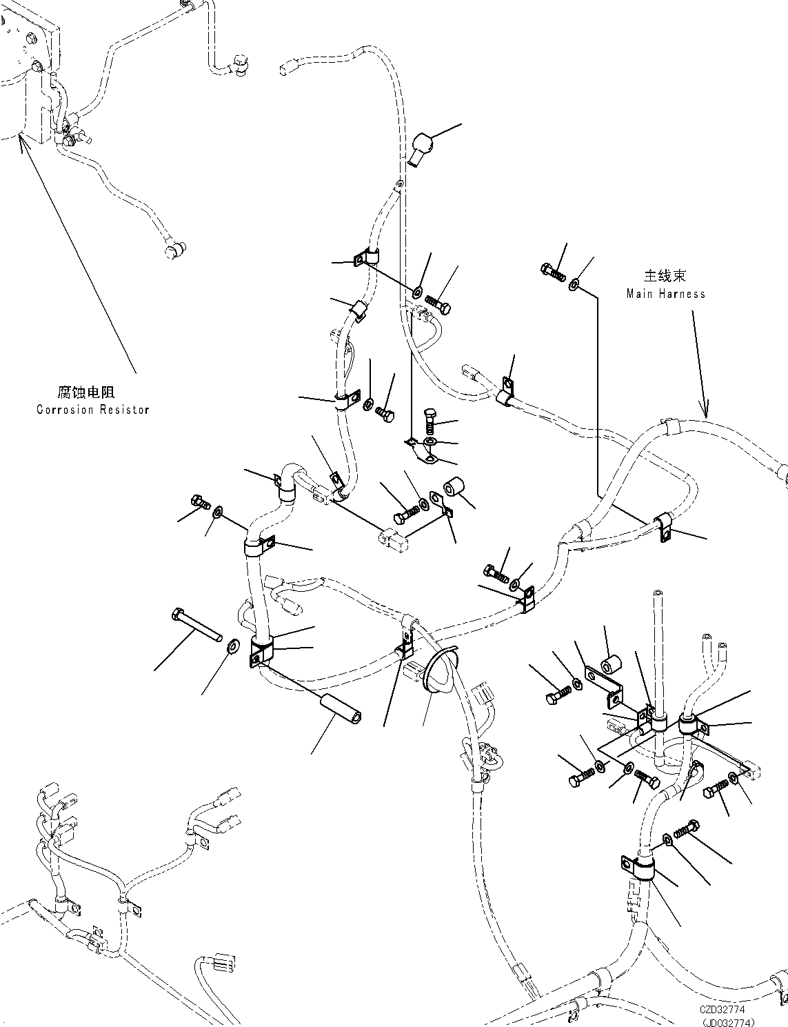 Excavators Komatsu / PC700LC-8E0 S/N DZCA0001-up(KC_EB016) / WIRING HARNESS (BAD FUEL AND POOR FUEL SPECIFICATION, WATER+DUST, WITH BATTERY, BATTERY) (MAIN WIRING HARNESS) (2/3)(|E00047 : |E00047)