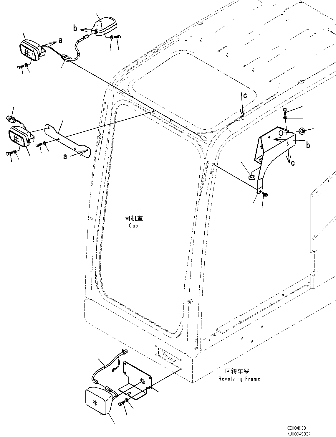 Excavators Komatsu / PC700LC-8E0 S/N DZCA0001-up(KC_EB016) / ADDITIONAL WORKING LAMP (WITH FRONT WORKING LAMP, CAB TOP, FLASH LAMP, STEP LAMP)(|E00062 : |E00062)