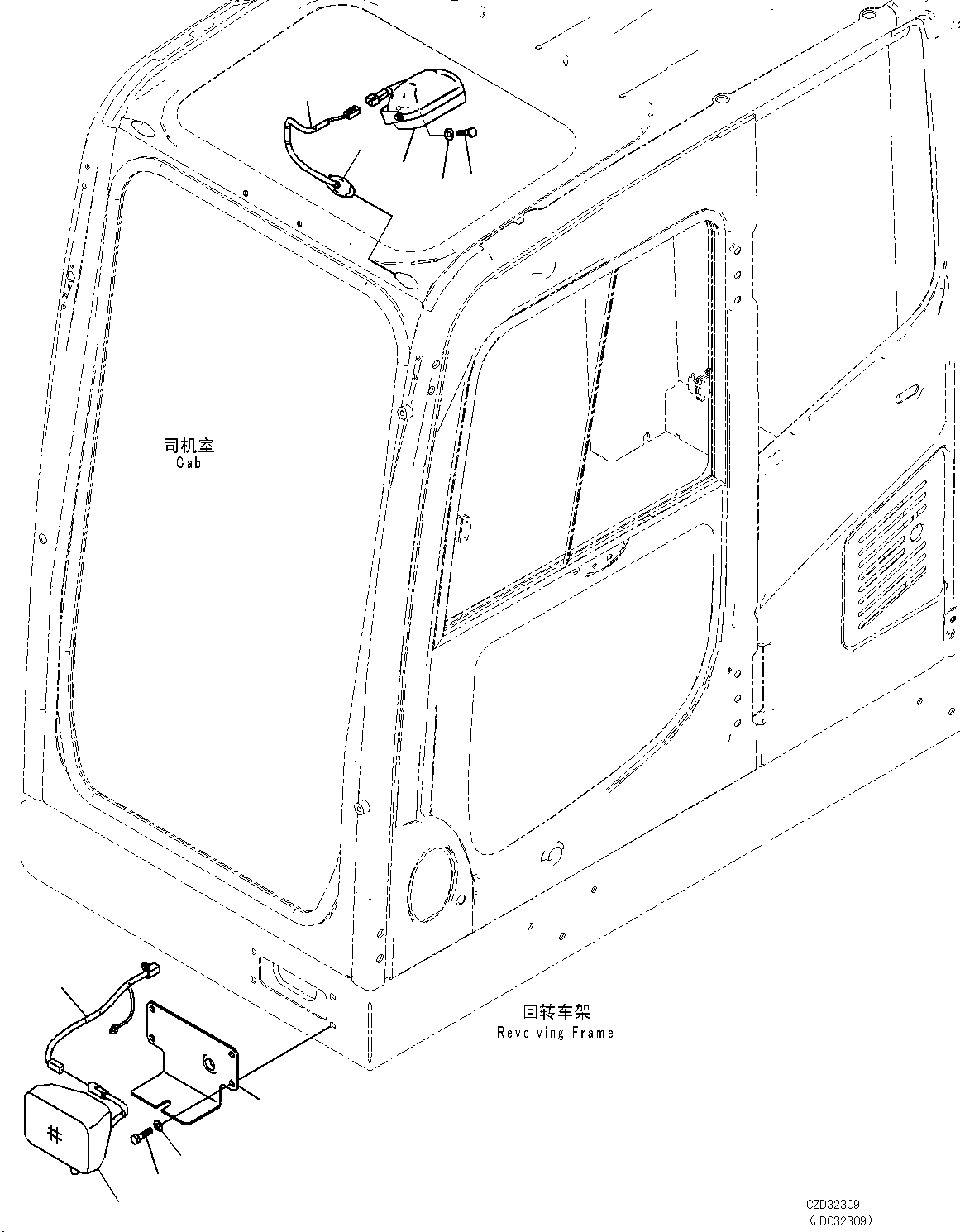 Excavators Komatsu / PC700LC-8E0 S/N DZCA0001-up(KC_EB016) / ADDITIONAL WORKING LAMP (WITH FLASH LAMP, STEP LAMP, CAB TOP GUARD LV2)(|E00065 : |E00065)