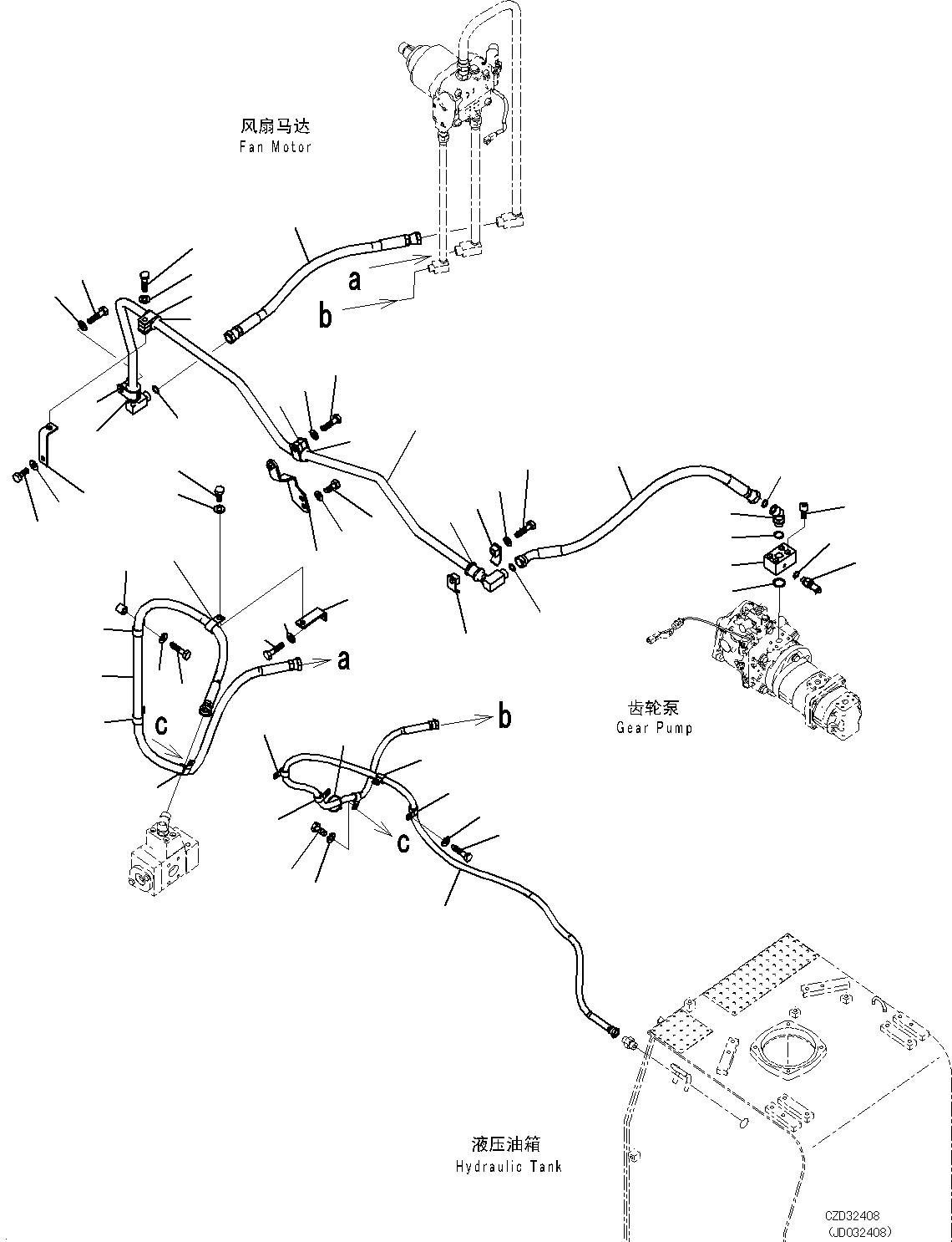 Excavators Komatsu / PC700LC-8E0 S/N DZCA0001-up(KC_EB016) / FAN MOTOR PIPING(|H00155 : |H00155)
