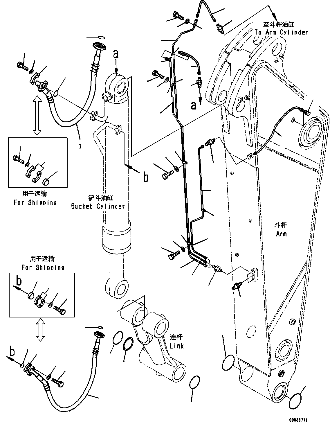 Excavators Komatsu / PC700LC-8E0 S/N DZCA0001-up(KC_EB016) / ARM (2900MM) (BUCKET CYLINDER PIPING) (SE)(|T00376 : |T00376)