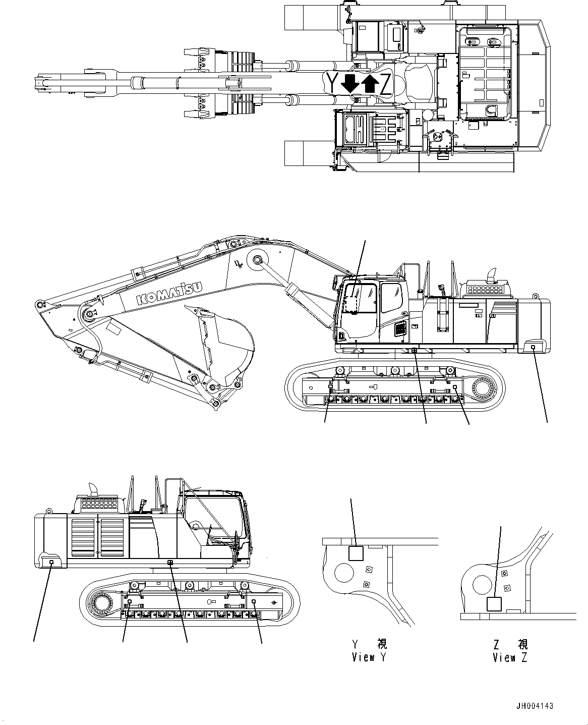 Excavators Komatsu / PC700LC-8E0 S/N DZCA0001-up(KC_EB016) / BALANCING POSITION AND LIFT POINT MARK(|U00390 : |U00390)
