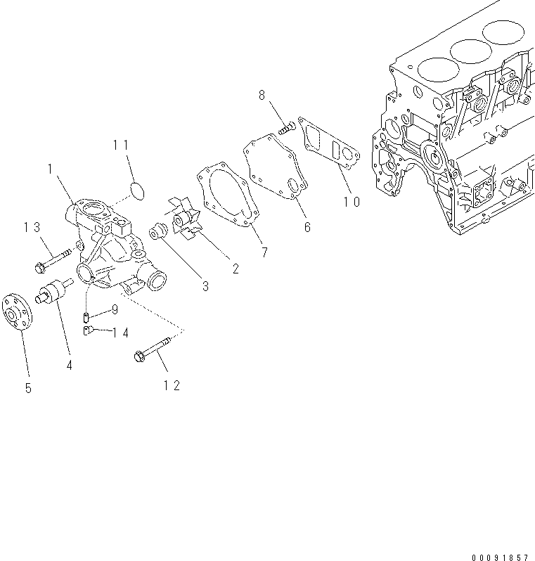Komatsu parts book diagram for SAA4D95LE-5N-W S/N 517769-up: WATER PUMP(#542334-559120)