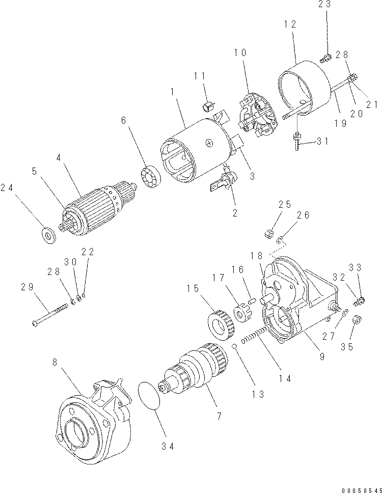 Komatsu parts book diagram for SAA4D95LE-5N-W S/N 517769-up: STARTING MOTOR (4.5KW) (INNER PARTS)