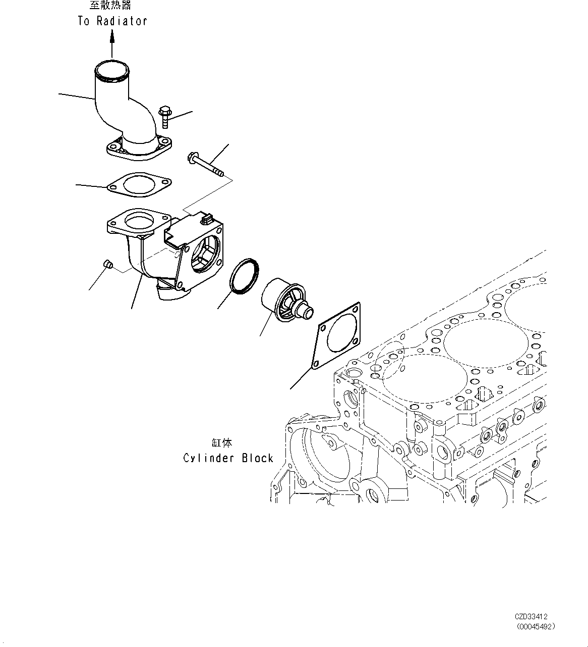 Engines Komatsu / SAA6D125E-5F S/N 674420-up(KC_EE014) / THERMOSTAT AND THERMOSTAT HOUSING(|E00062 : |E00062)