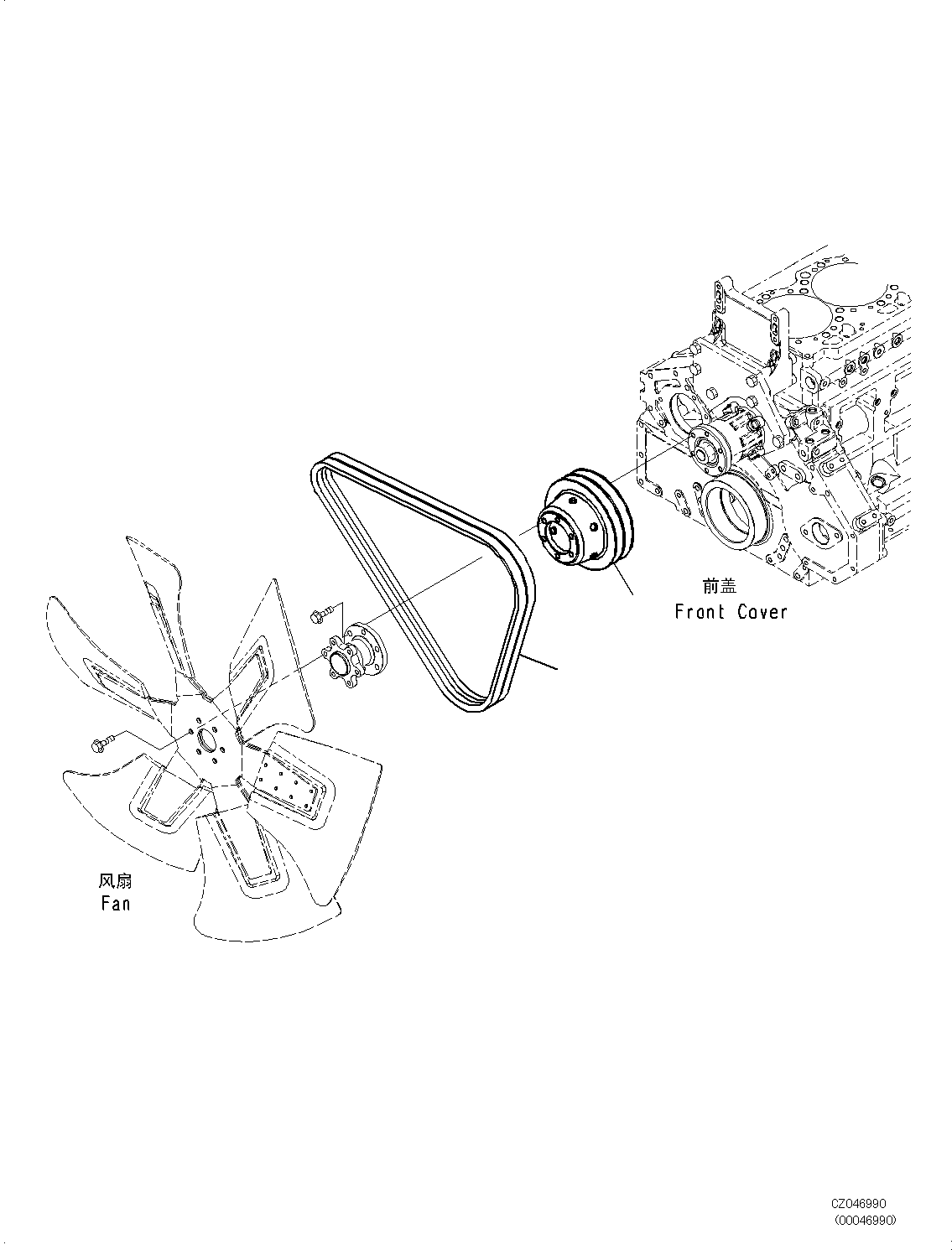 Engines Komatsu / SAA6D125E-5F S/N 674420-up(KC_EE014) / COOLING FAN PULLEY AND DRIVE BELT(|E00063 : |E00063)