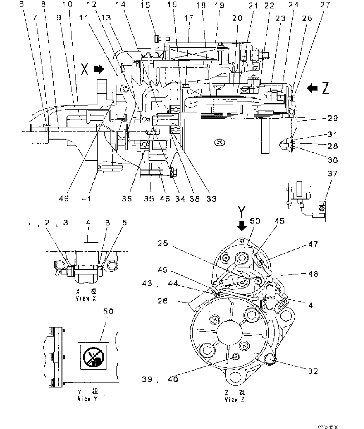 Engines Komatsu / SAA6D125E-5F S/N 674420-up(KC_EE014) / STARTING MOTOR,11KW,WITH PROTECT COVER(1/2Ј©(|F00076 : |F00076)