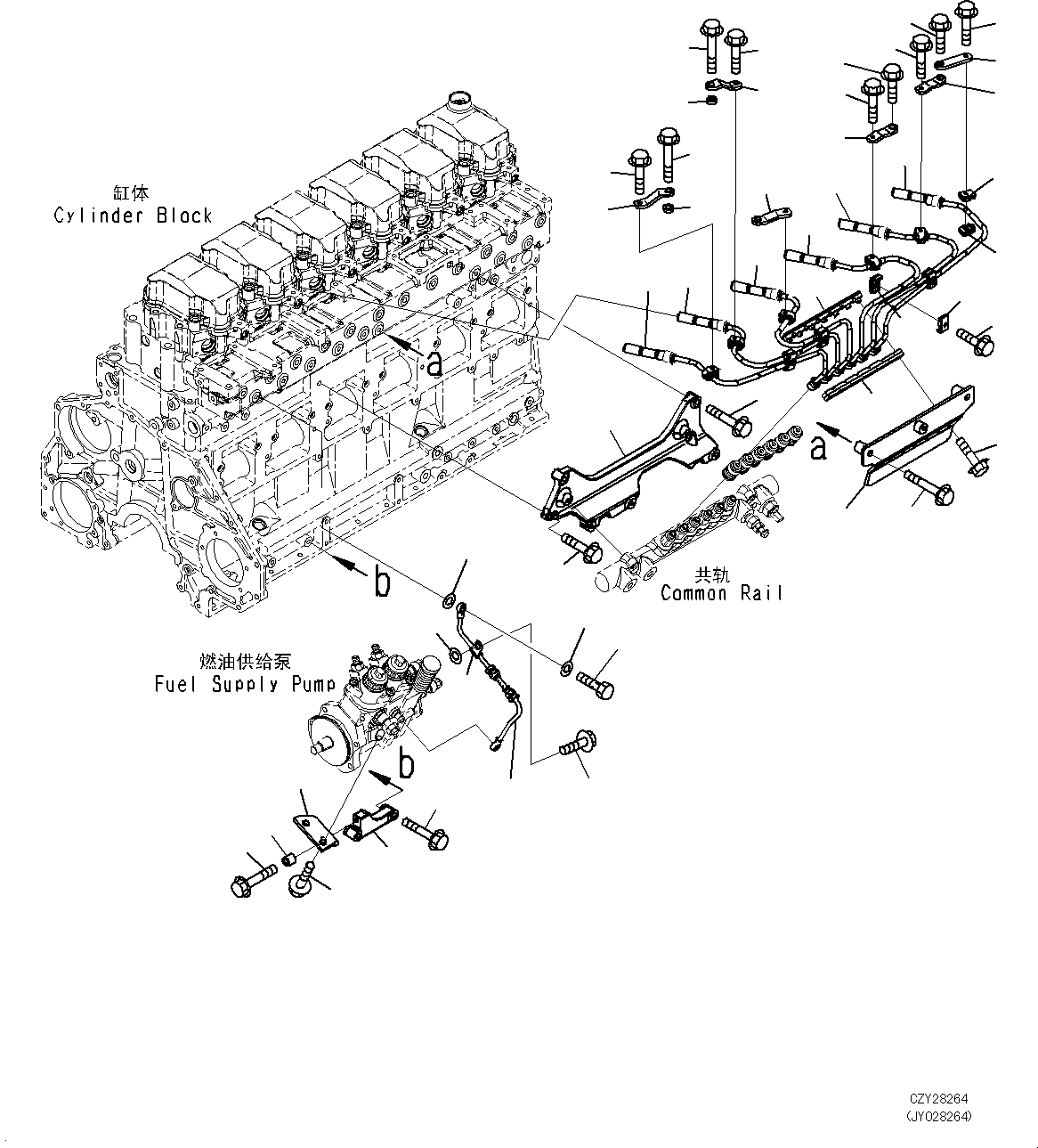 Engines Komatsu / SAA6D125E-5D S/N 567555-up(KC_EE017) / FUEL SUPPLY PIPING AND LUBRICATING OIL PIPING (FUEL PIPING) (1/2)(|D00059 : |D00059)