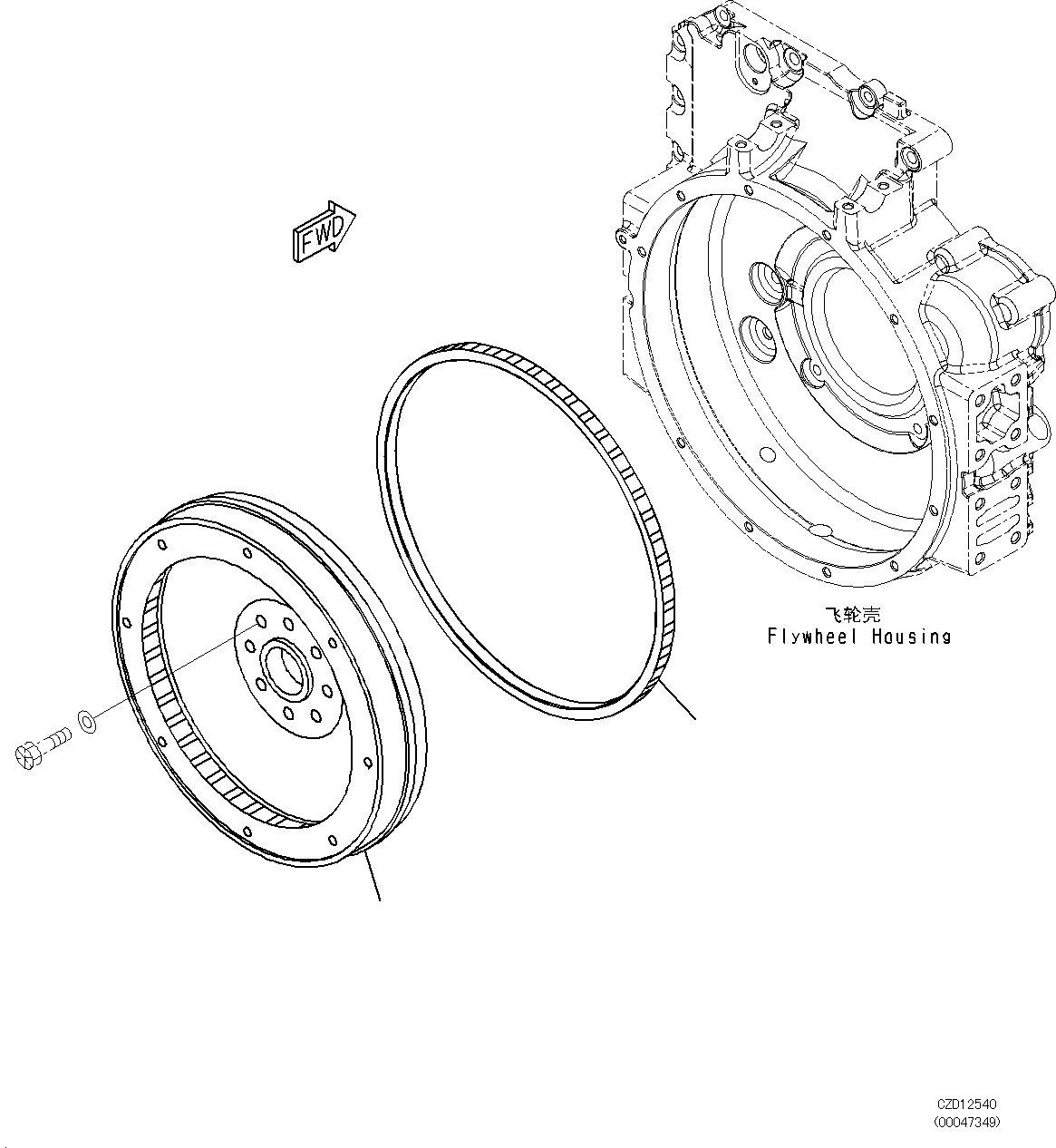 Komatsu parts book diagram for SAA6D107E-1L S/N 26580638-up: FLYWHEEL