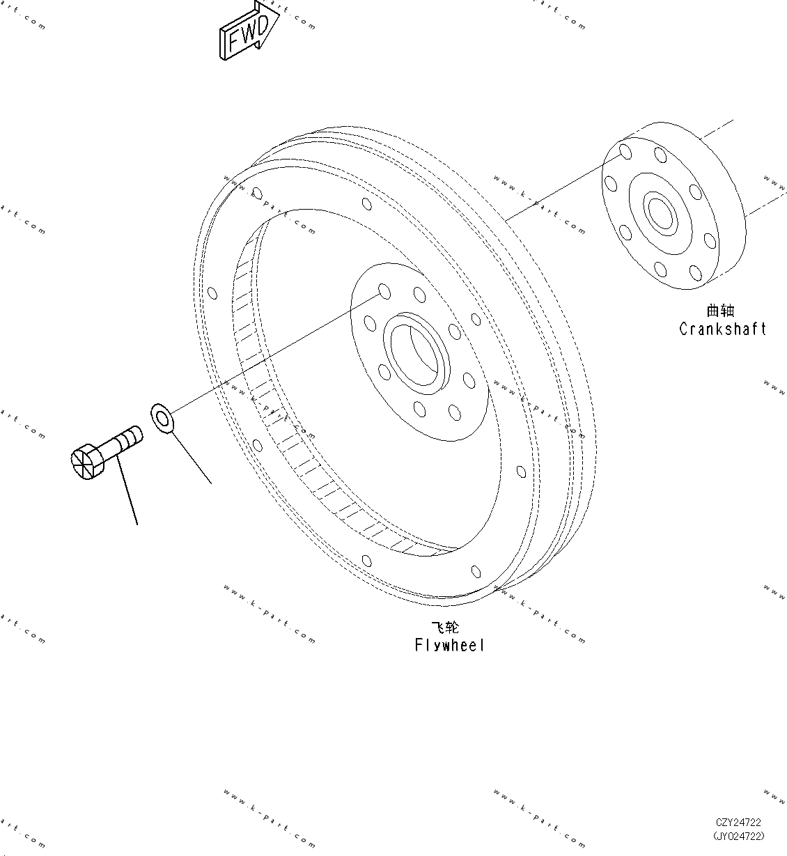 Komatsu parts book diagram for SAA6D107E-1L S/N 26580638-up: FLYWHEEL MOUNTING