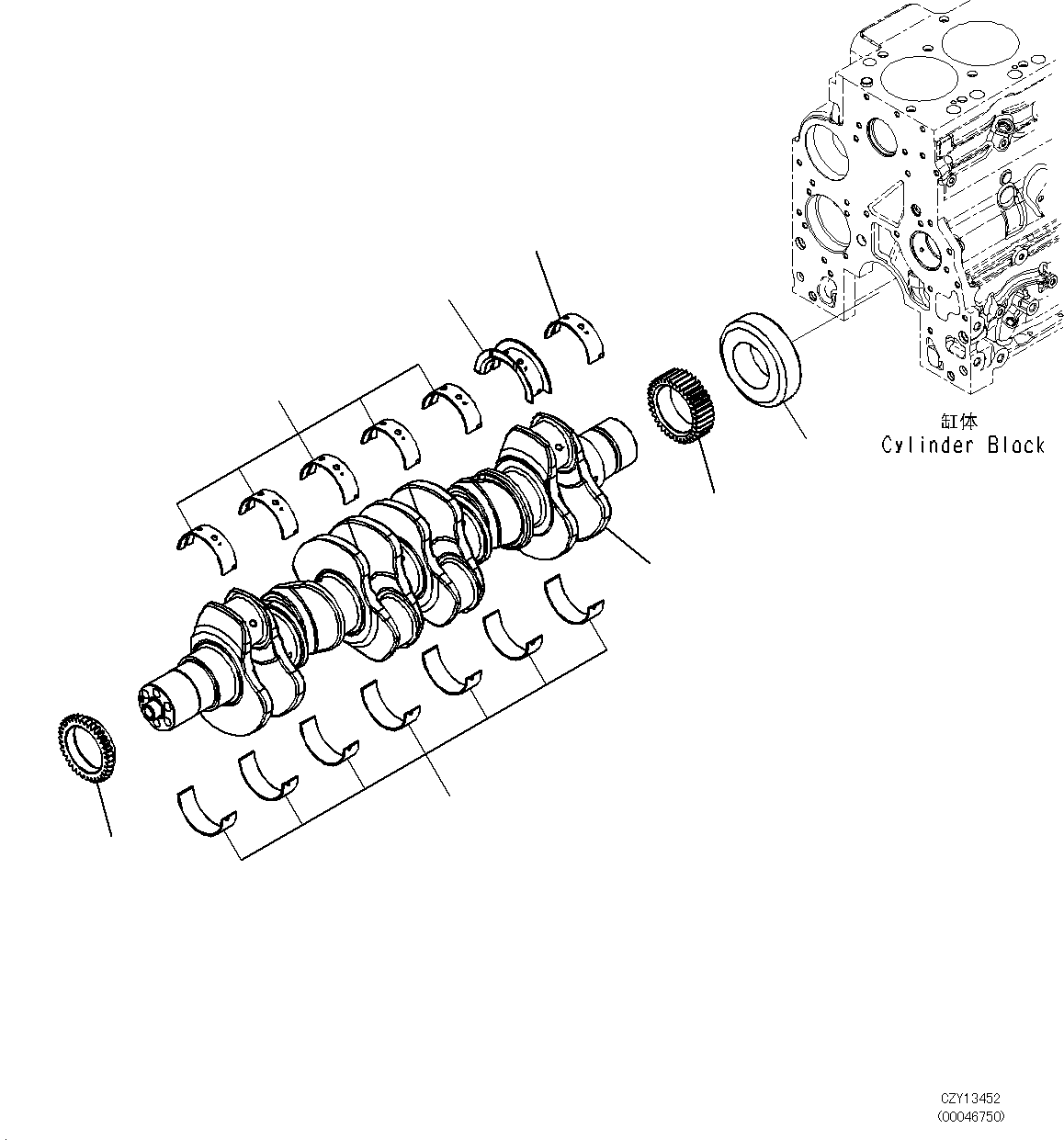 Komatsu parts book diagram for SAA6D107E-1L S/N 26580638-up: CRANKSHAFT