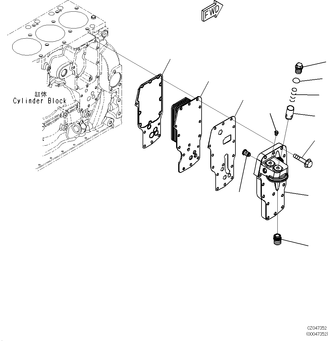 Komatsu parts book diagram for SAA6D107E-1L S/N 26580638-up: ENGINE OIL COOLER