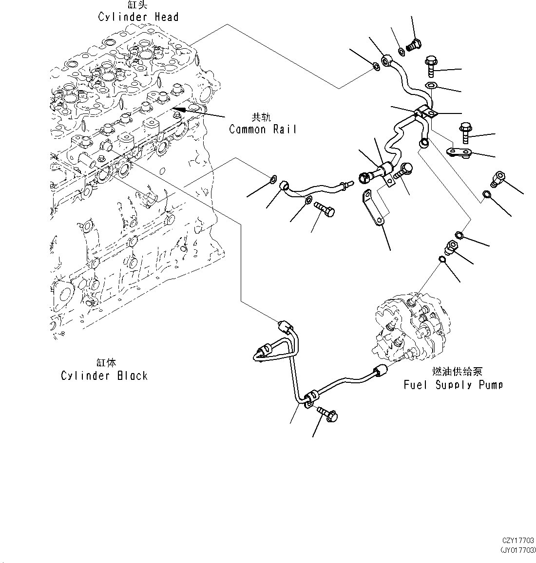 Komatsu parts book diagram for SAA6D107E-1L S/N 26580638-up: FUEL PIPING