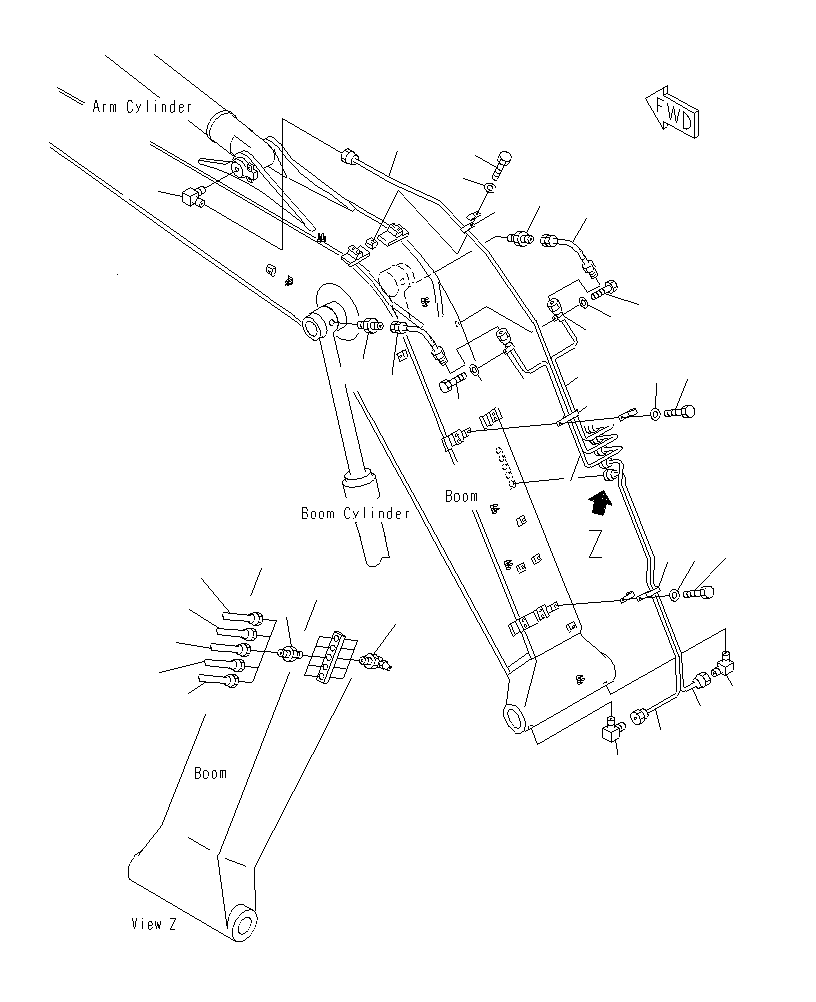 Excavators Komatsu / PC130F-7 S/N J10001-UP(KI-00005) / BOOM (LUBRICATION PIPING)(FOR HARVESTER)(J12496-UP)(|T0360355 : |T0360355)