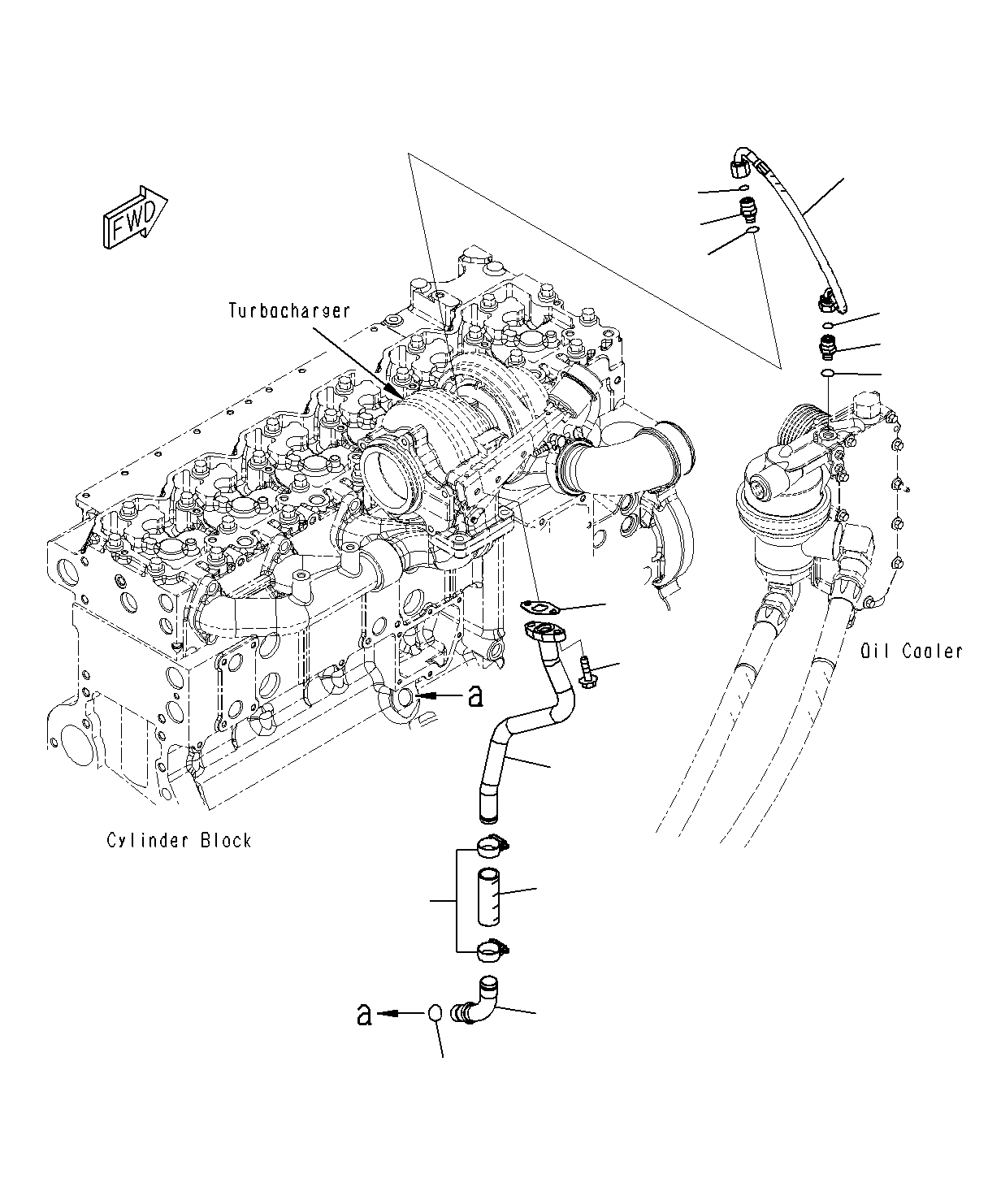 Komatsu parts book diagram for PC300-8M0 S/N J40001-UP: TURBOCHARGER OIL PIPING