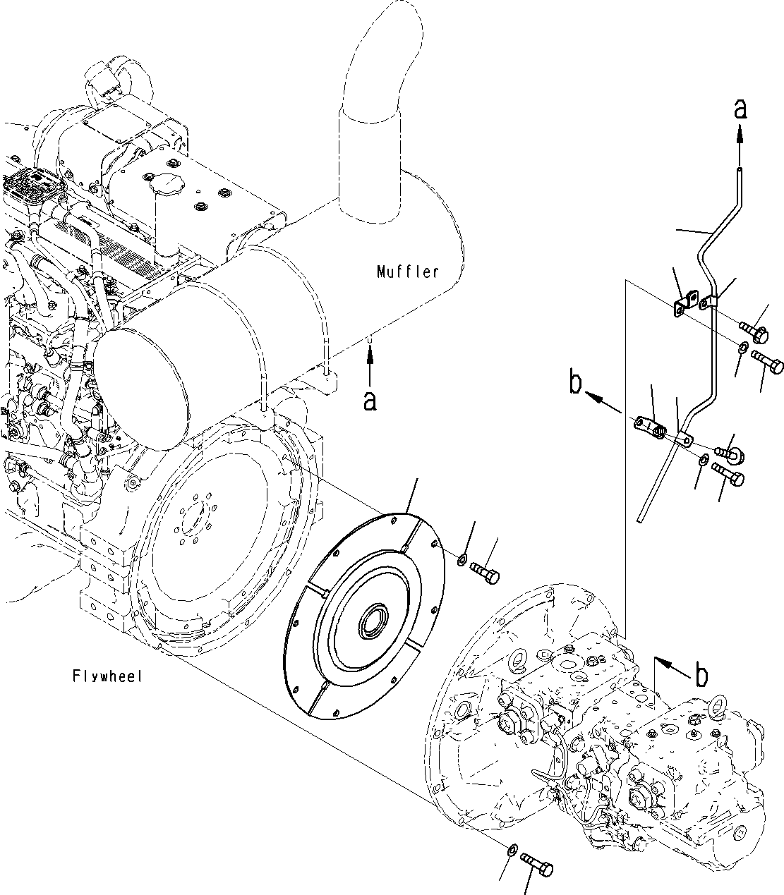 Komatsu parts book diagram for PC300-8M0 S/N J40001-UP: EXHAUST MUFFLER AND DRAIN PIPING