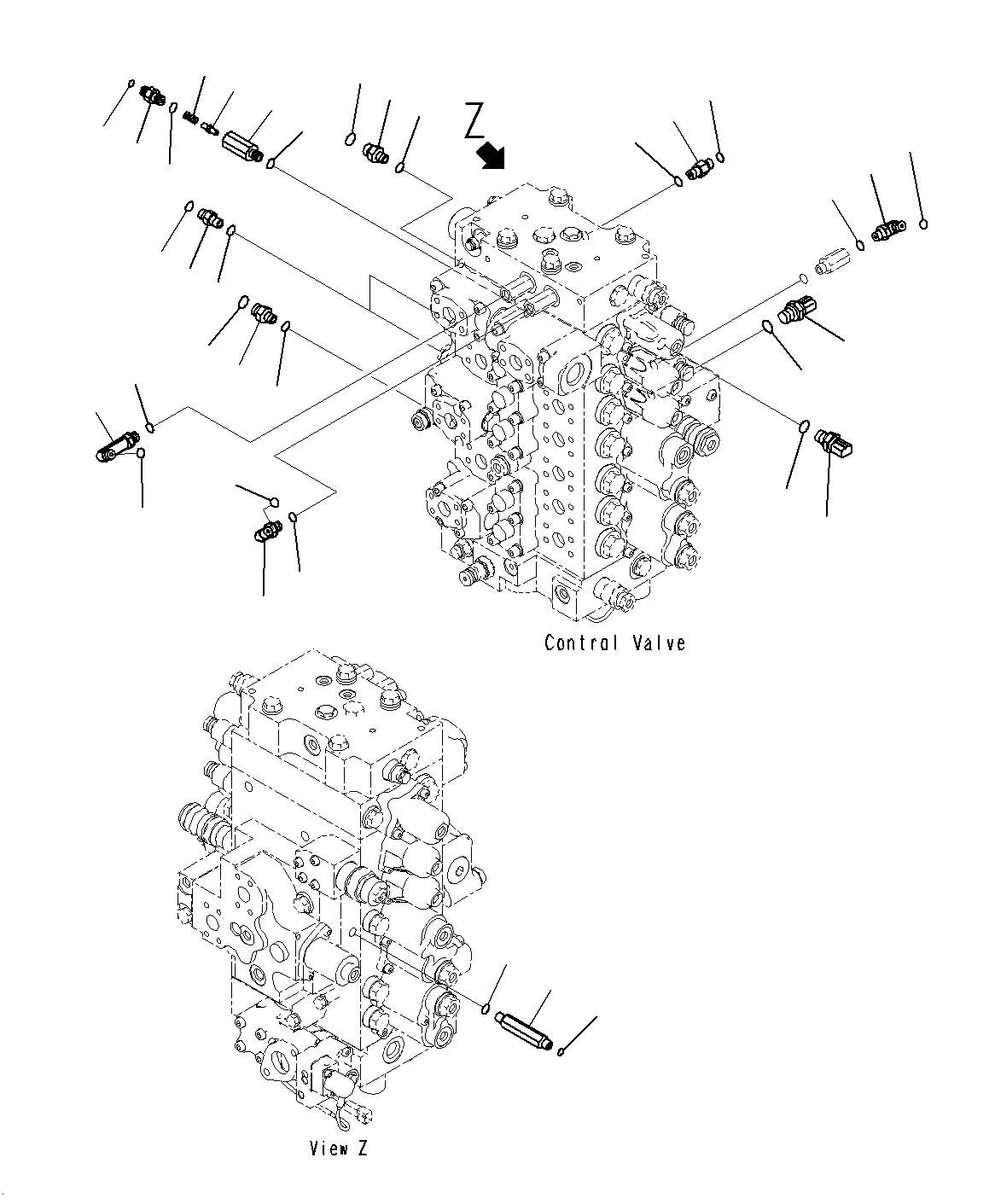 Komatsu parts book diagram for PC300-8M0 S/N J40001-UP: CONTROL VALVE (RELATED PARTS)(2/2)