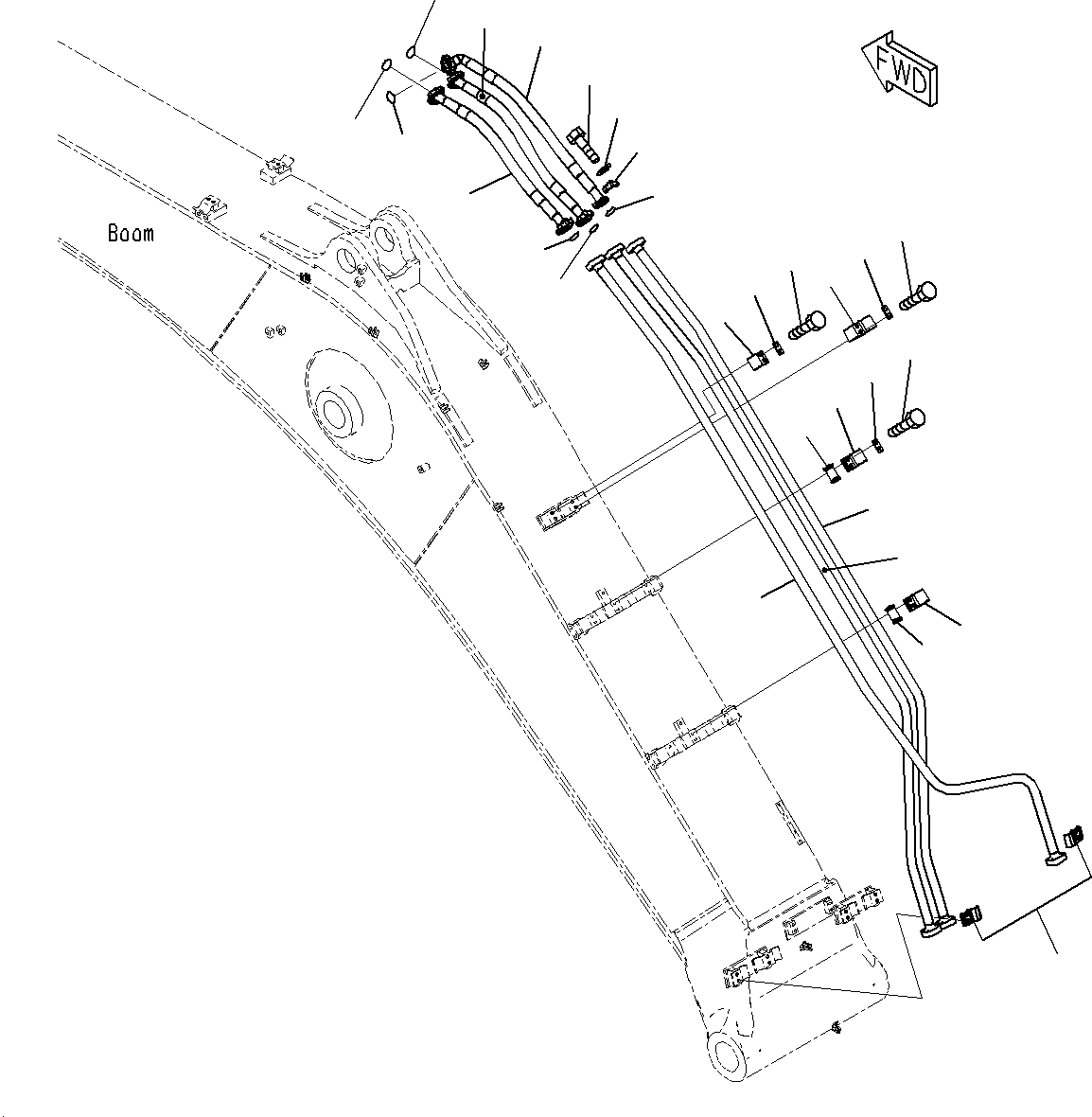 Komatsu parts book diagram for PC300-8M0 S/N J40001-UP: BOOM (ARM CYLINDER PIPING)(100H)(6000MM)(STD)