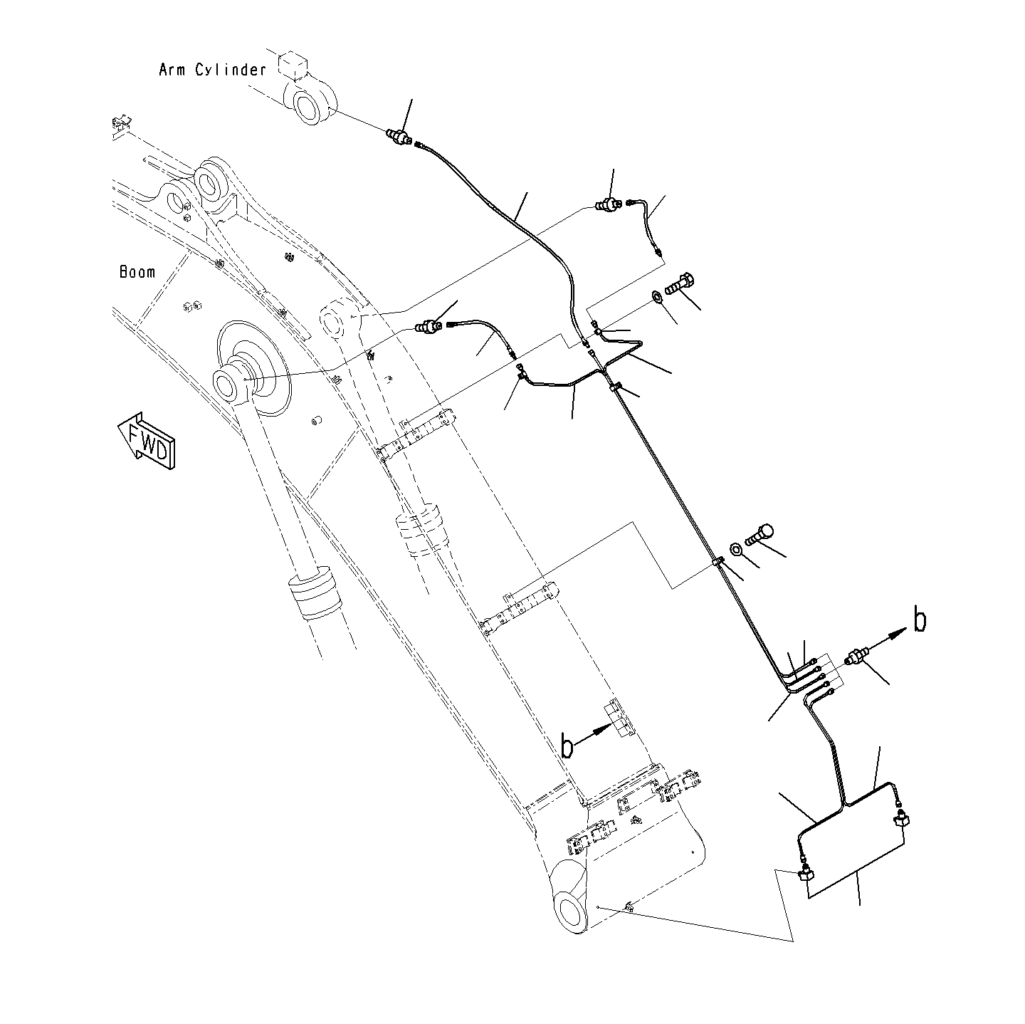 Komatsu parts book diagram for PC300-8M0 S/N J40001-UP: BOOM (LUBRICATION PIPING)(100H)(6500MM)(OPTION)